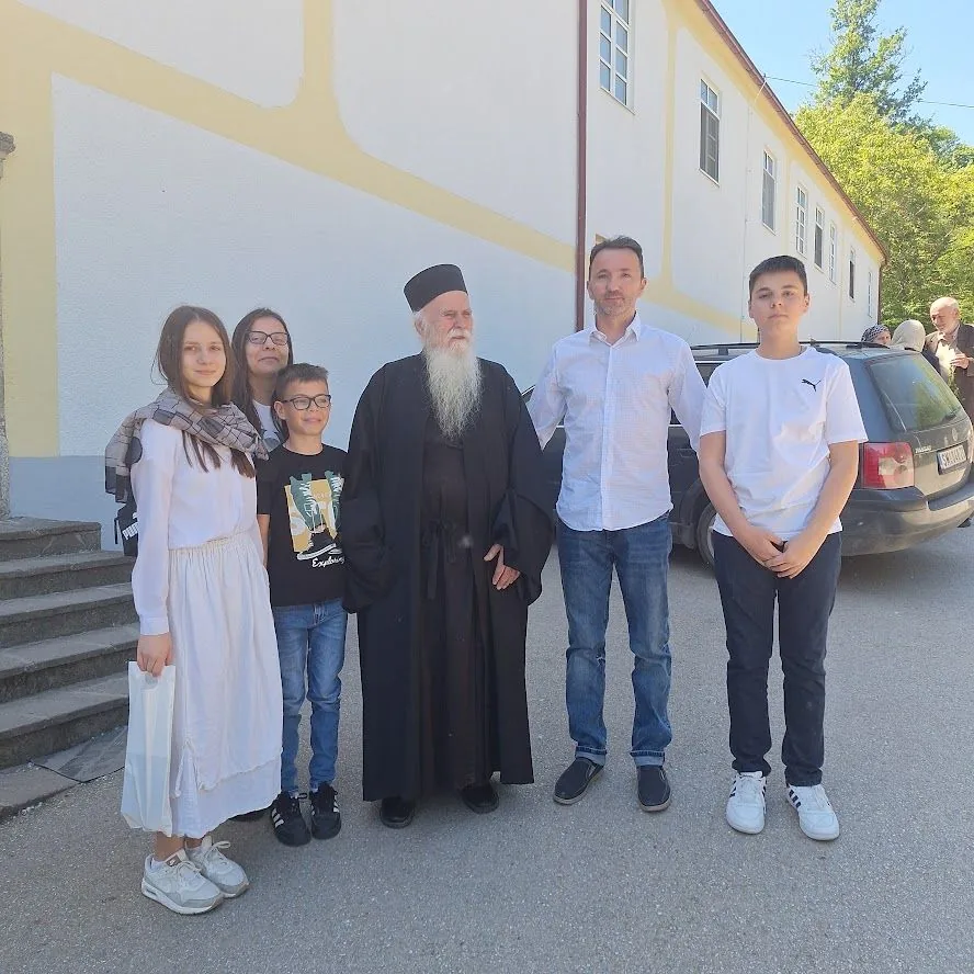 Guests with the abbot at Velika Remeta Monastery, Fruška Gora