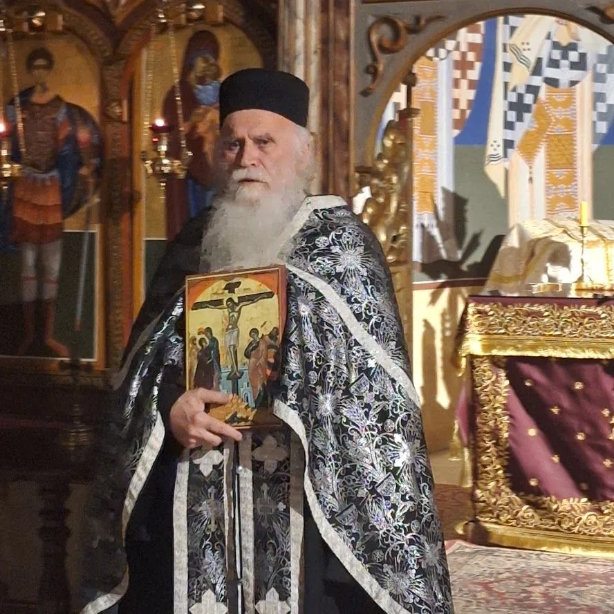 Abbot of Velika Remeta holding an icon